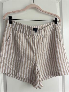 J. Crew Beige and White Striped Linen-Blend Shorts